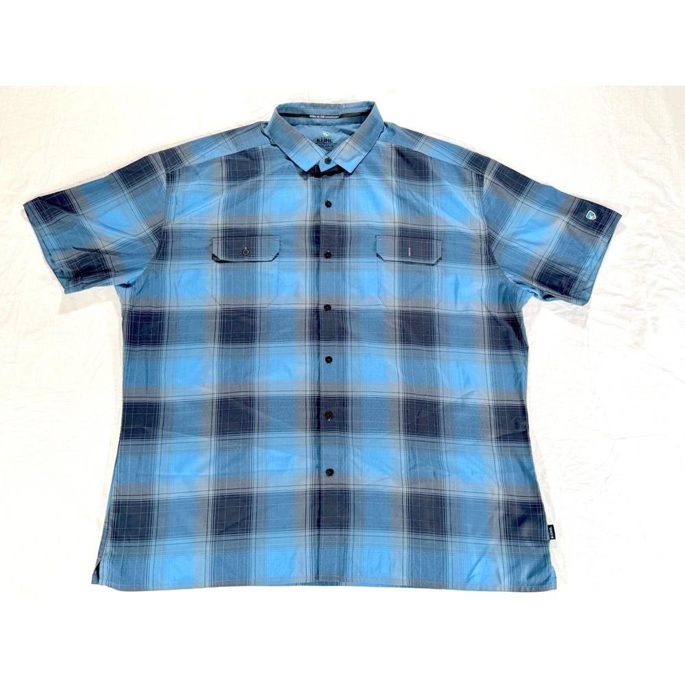 KÜHL Men's Plaid Short Sleeve Button-Up Shirt XXXL – Blue Performance Outdoor
